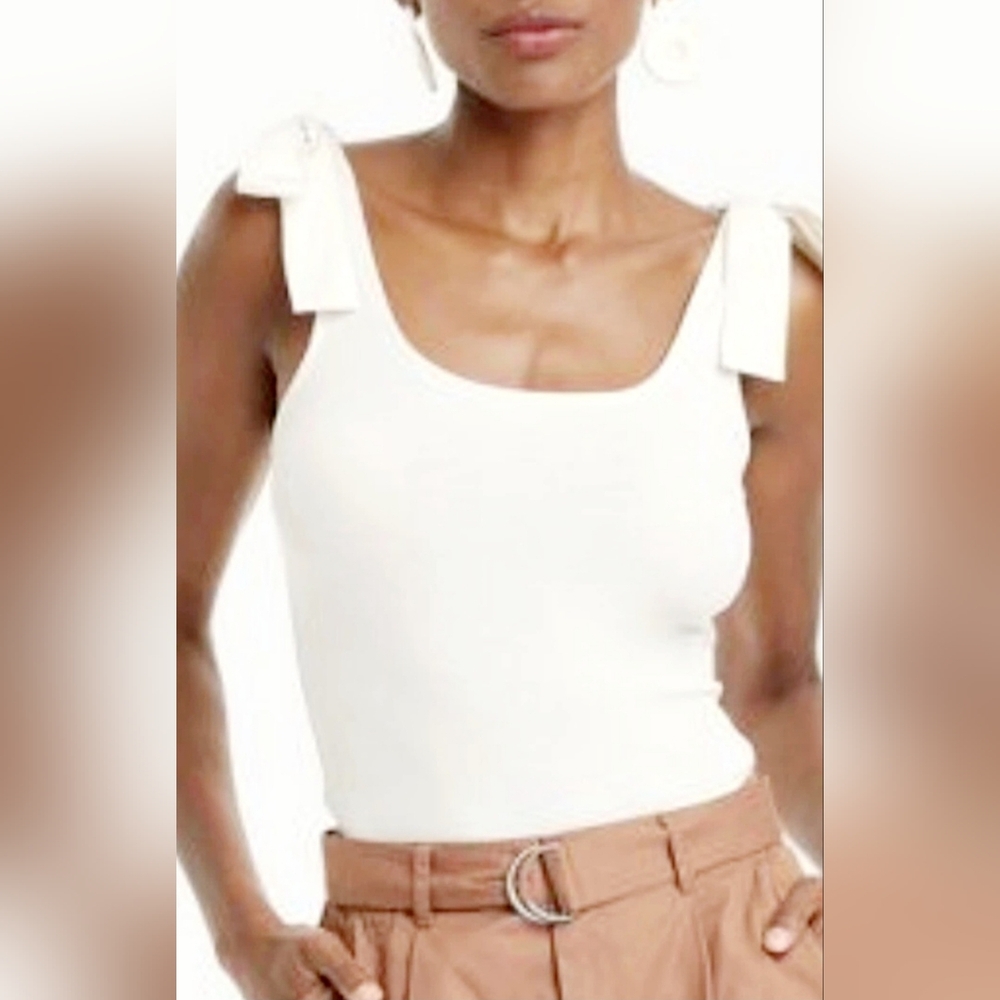 A New Day Seamless Women's Ivory Tank Top Ribbed Cotton/Modal Bow Tie XXL New
